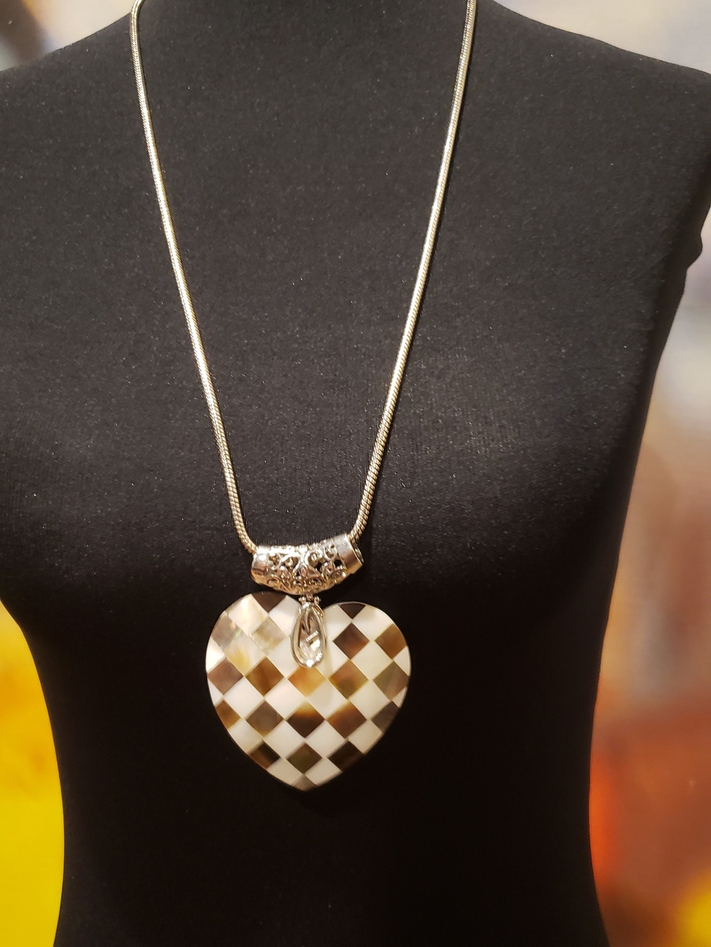 Heart Necklace with Checkered Mother-of-Pearl